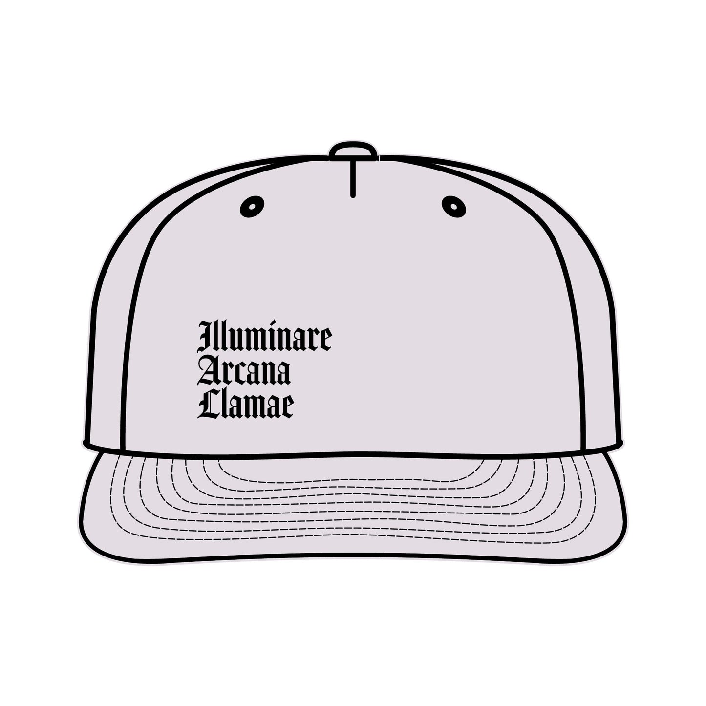 Orchid Illuminare Arcana Lamae Surf Cap with embroidered white llama logo and intricate 'Illuminare Arcana Lamae' lettering, made from 100% recycled nylon with a plastic snapback closure