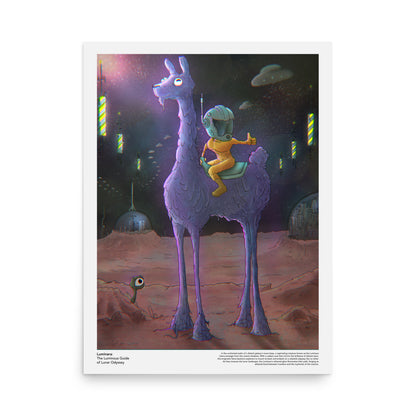 18x24 art print poster of Luminara, a mystical galaxy-inspired llama with luminous colors and celestial details, symbolizing guidance and wonder in a cosmic journey.