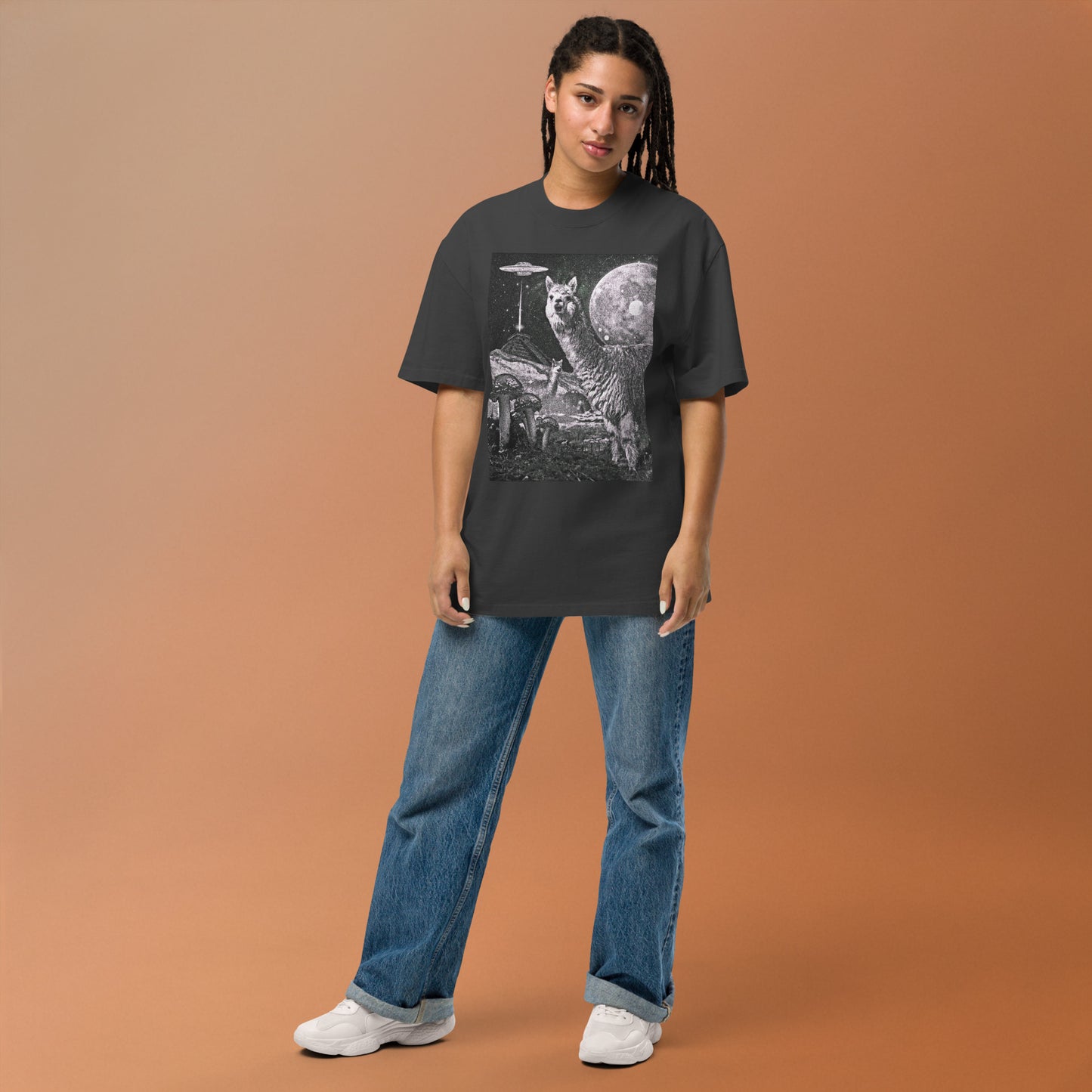 Llama Moon Pyramid Oversized Graphic Tee – Unisex Streetwear Shirt